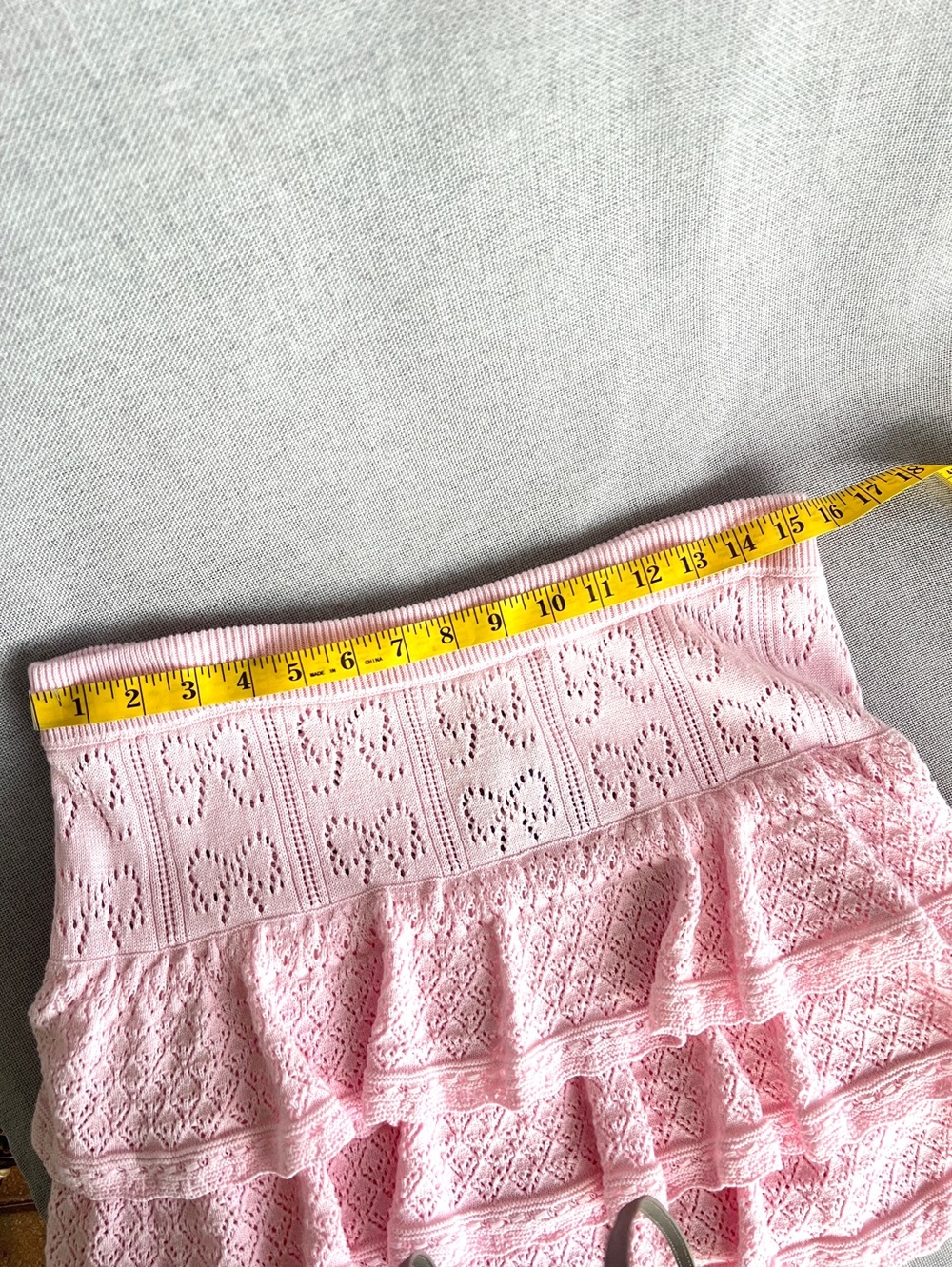 LoveShackFancy Ballerina Pink Baudin Bow Pointelle tiered knit mini skirt size L - Picture 9 of 16